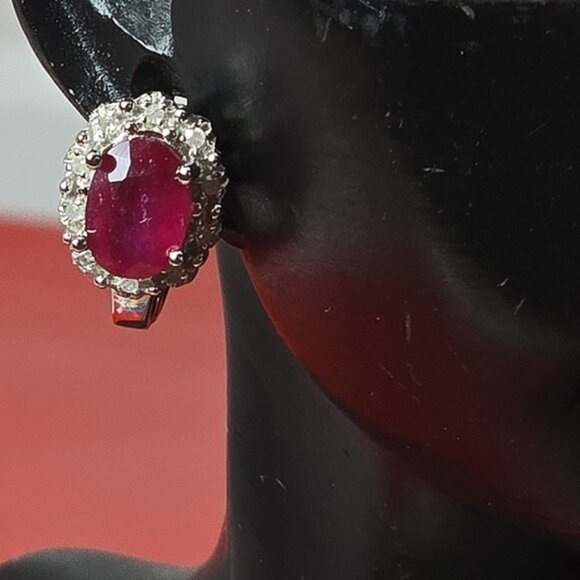 925 Sterling Silver Set, Ring & Earrings with Natural Ruby & NATURAL 52 DIAMONDS - Picture 5 of 14